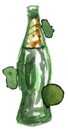 Hand drawn watercolor fruit lemonade bottle isolated on white.の写真素材