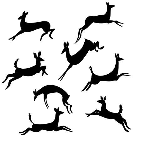 Jumping Female Deer Vector Setのイラスト素材