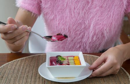 Healthy breakfast concept. fruit smothie. Delicious colorfull breakfast