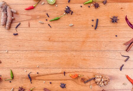 Various assorted spices frame. Top view lay flatの写真素材
