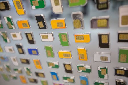 Many different phone sim cards, variety of sim cards