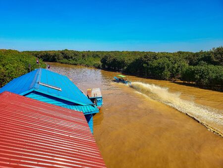 floating village river during the dry seasonの写真素材
