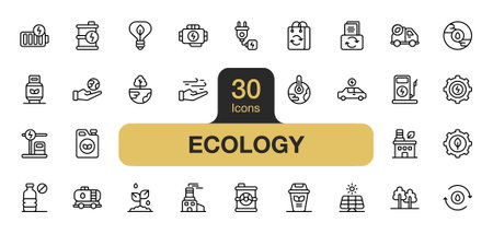 Set of 30 Ecology icon element sets. Includes nature, eco, environment, recycle, go green, ecosystem, and More. Outline icons vector collection.のイラスト素材