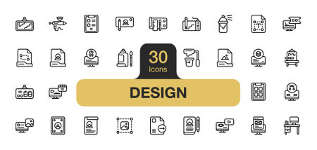 Set of 30 Graphic Design icon element sets. Includes visual communication, motion graphic, resizing, design process, and More. Outline icons vector collection.のイラスト素材