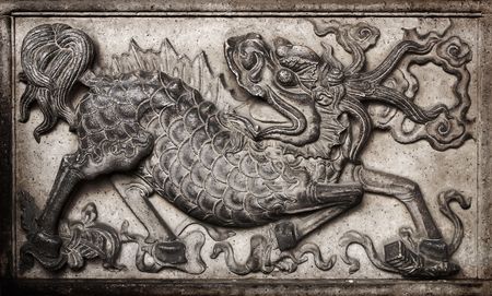 It is a chinese monster of carving stone.の写真素材