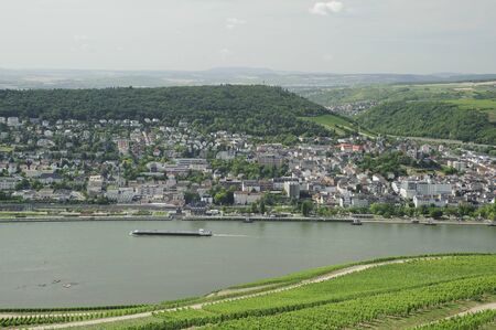 transportation of rhine river with city scenery, Rudesheim, Germany の写真素材
