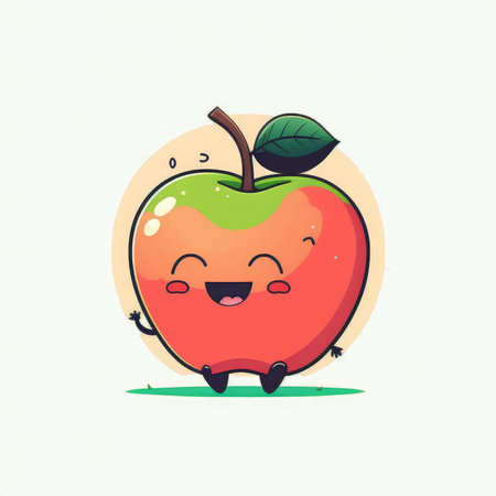 Cute cartoon apple character on white background. Vector flat illustration.の素材