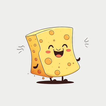 Cheese character. Vector illustration of a cartoon cheese character on a gray background.の素材