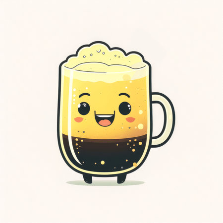 Cute cartoon beer glass character with happy face. Vector illustration.の素材