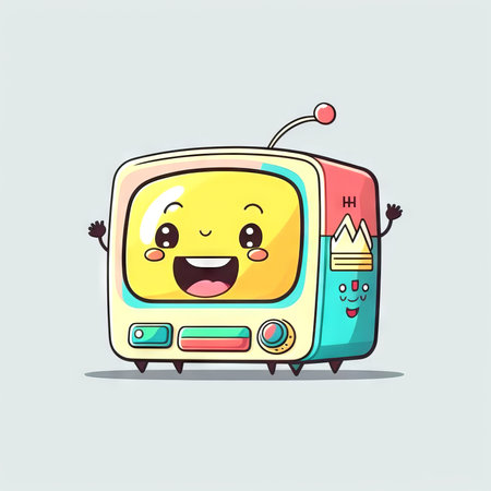 Cute cartoon TV character. Vector illustration. Cute retro television.の素材