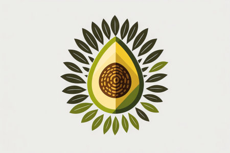 Avocado with leaves isolated on a white background. Vector illustration.の素材