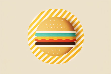 Illustration of fast food. Paper cut cheeseburger icon.の素材