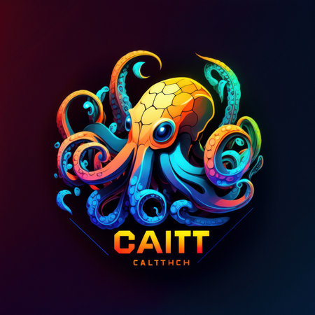 Octopus. Vector illustration. Colorful octopus on dark background.の素材