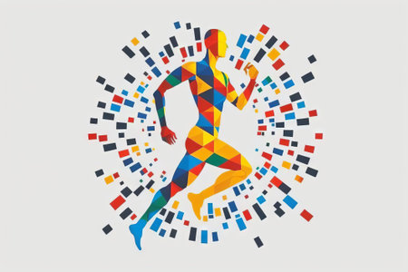 Running man. Colorful vector silhouette of a male athlete on a white background.の素材