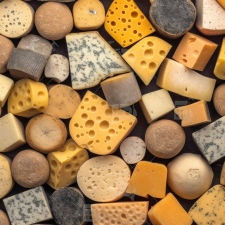 Various types of cheese as a background. Top view. Toned.の素材