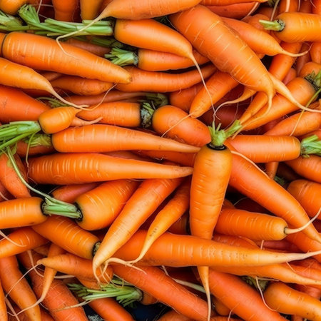 Bunch of fresh carrots background. Top view. Healthy food conceptの素材
