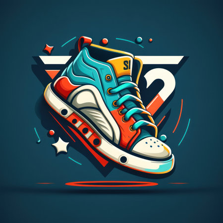Sneakers on the background of geometric shapes. Vector illustration.の素材