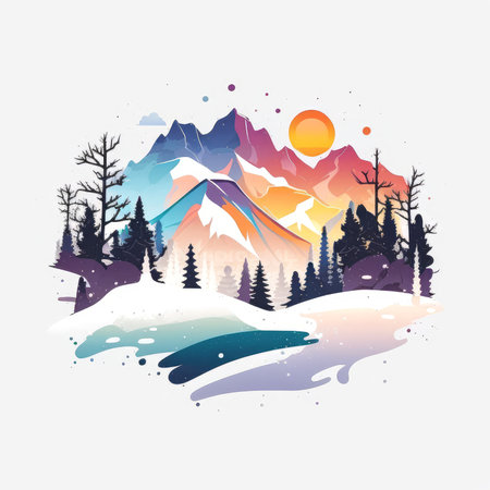 Mountains and forest in the style of watercolor. Vector illustration.の素材