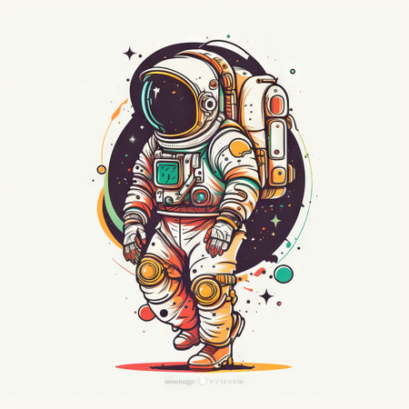 Astronaut in spacesuit. Hand drawn vector illustration in sketch style.の素材