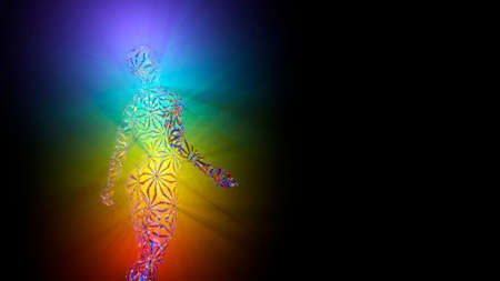 3D illustration. the glow of the chakras in humansの写真素材