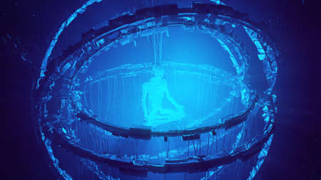 3D illustration scientific experiments in the field of Cybernetics, robotics and human cognitive capabilitiesの写真素材