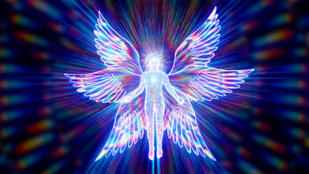 3D illustration six winged cherub a biblical mythical creatureの写真素材