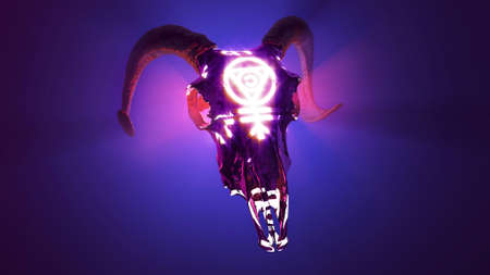 3D illustration. a RAM's skull with Golden hornsの写真素材