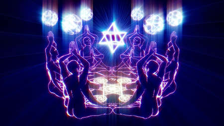 6 demiurges meditate on a sacred symbolの写真素材