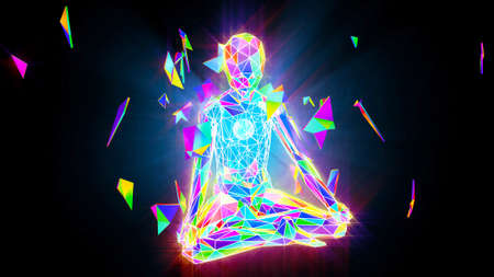 powerful radiation energy of a meditating personの写真素材