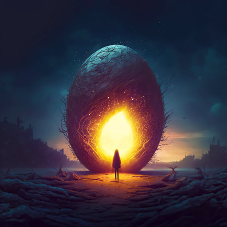 illustration a parallel world opens on the outskirts of the cityの写真素材