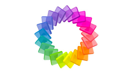 3d illustration of a circle of multicolored squares on a white backgroundの写真素材