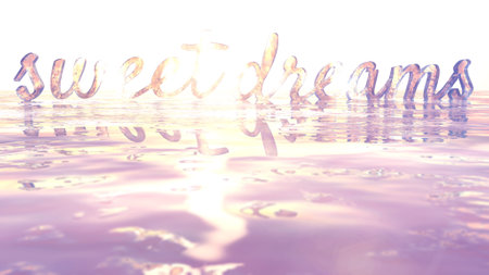 3d illustration of translucent words at dawn at seaの写真素材