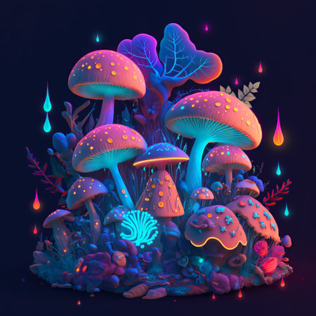 illustration symbolic representation of the mushroom ecosystemの写真素材
