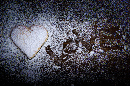 Cookies valentines and love written with sugarの写真素材