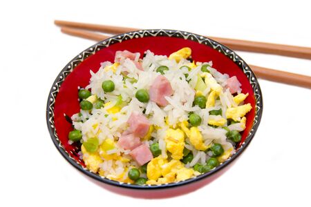 Cantonese rice on white background seen closeの写真素材