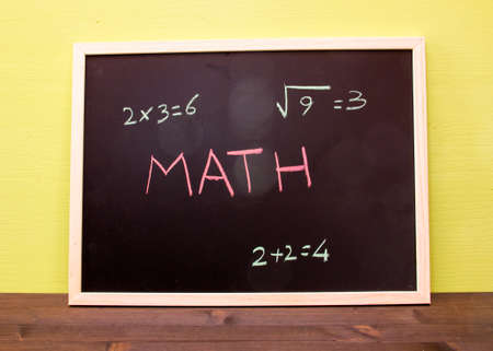 Blackboard with math lesson on green wallの写真素材