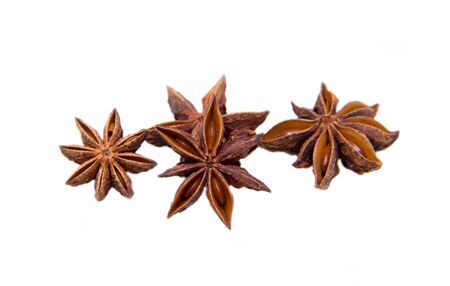 Star anise arranged on a white backgroundの写真素材