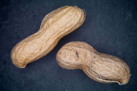 Toasted peanuts on a slate plan seen from aboveの写真素材