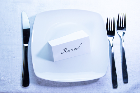 Placed at a reserved table seen from aboveの写真素材