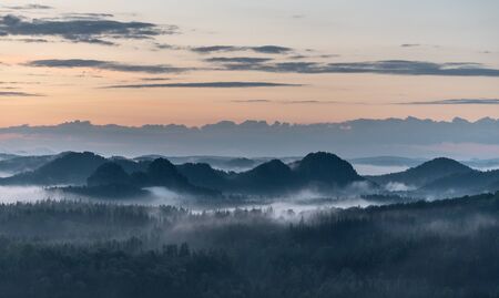 Morning vibes in Saxon switzerland, saxony, germanyの写真素材