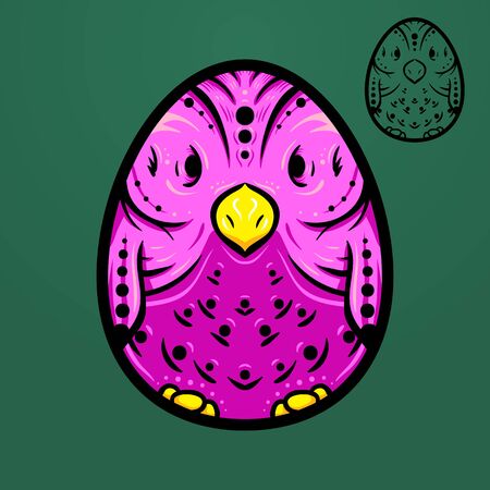 Easter egg, egg-bird ethno ornament, hand-drawn egg, hand-drawn bird.のイラスト素材