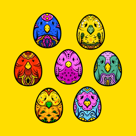 Easter egg, egg-bird ethno ornament, hand-drawn egg, hand-drawn bird.のイラスト素材