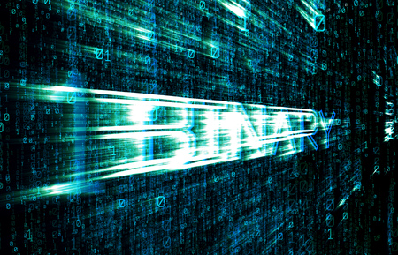 3D illustration.  Blue bytes of binary code flying through a vortex, background code depth of fieldの写真素材