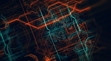 Circuit board and flares. Depth of field effect. 3d renderの写真素材