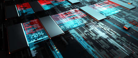 Code processing in circuit board abstract server. Data moves in the form of moving lines. The movement and processing of data inside a server or computer. 3d renderingの写真素材