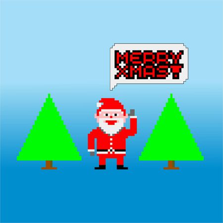 Funny Santa Claus saying Merry Xmas with trees vectorのイラスト素材