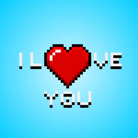 Pixel art greeting card with I love youのイラスト素材