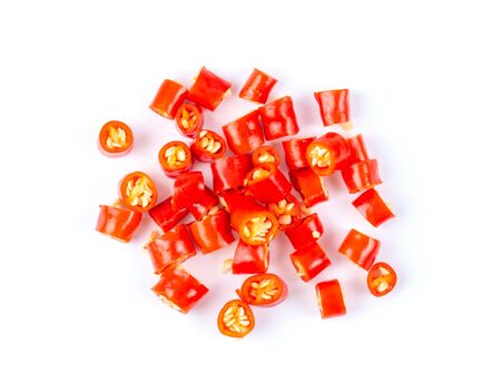 slice red chili isolated on white background.top viewの写真素材