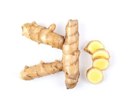 White Turmeric isolated on white background. top view