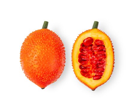 Gac fruits, Baby Jackfruit, Spiny Bitter Gourd, isolated on a white background. top viewの写真素材